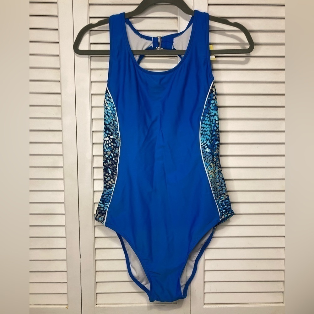 Catalina Blue And Cream One Piece Swimsuit Size Medium
